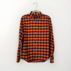 American Eagle Men’s Buffalo Check Button Down Shirt | Orange Navy | Medium